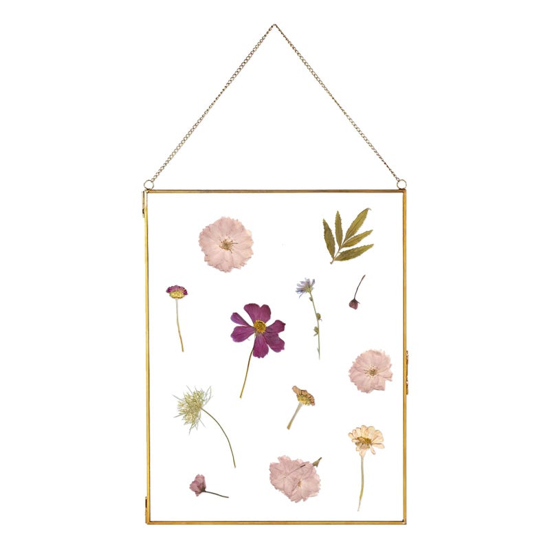 fujack Glass Frame for Dried Flowers, Glass Brass Photo Frame for Wall Hanging Decor Display DIY Pressed Flowers Plant Specimen Picture Frame Geometric Ornament 8x12 Inches - Image 1